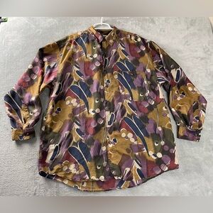 Vintage One Eighthundred 800 100% Silk Long Sleeve Button-Down Large Abstract